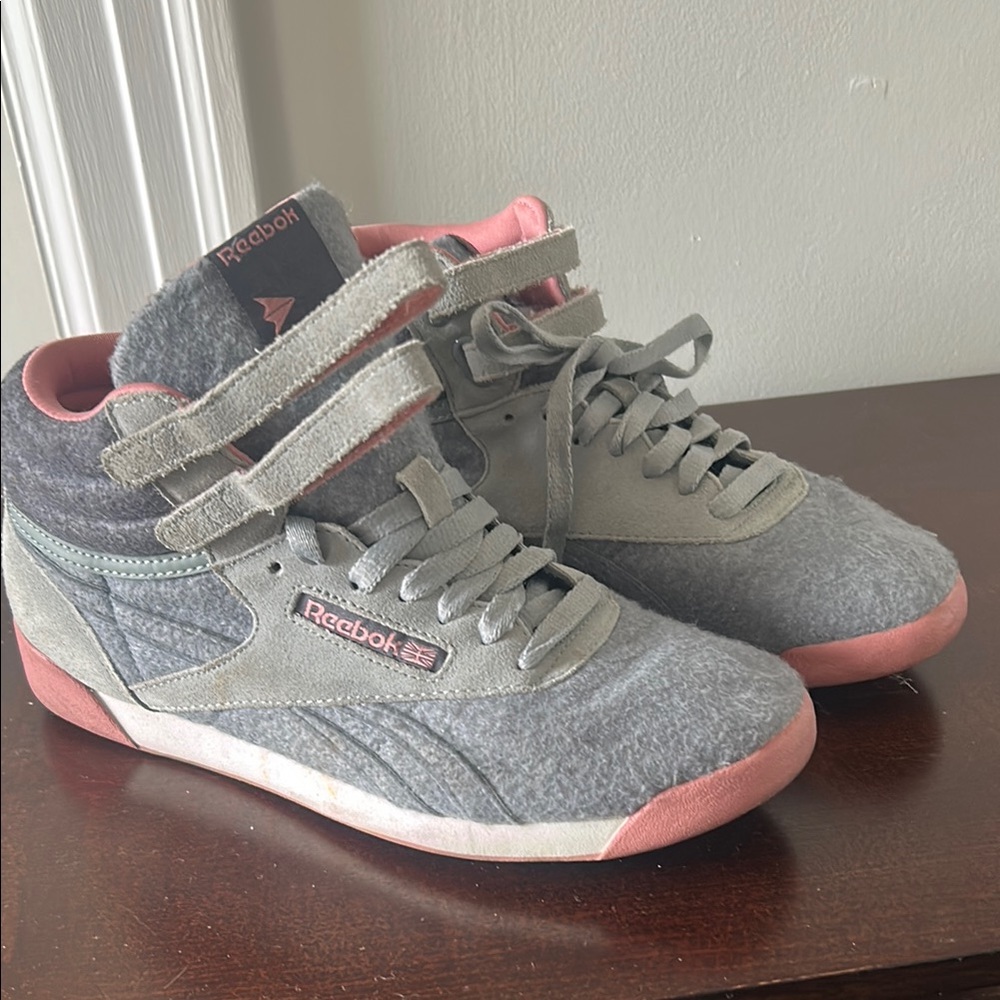 Reebok women’s Gray and Pink High-Top Sneakers